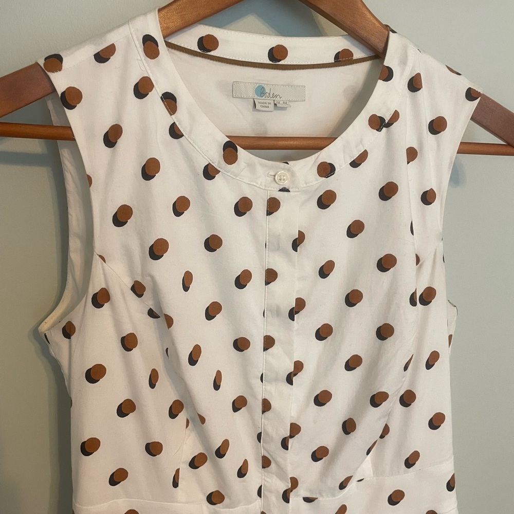 Boden Polka Dot Buttoned Down Sleeveless Midi Dress